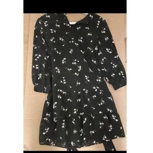 Floral print black mini dress with tie front